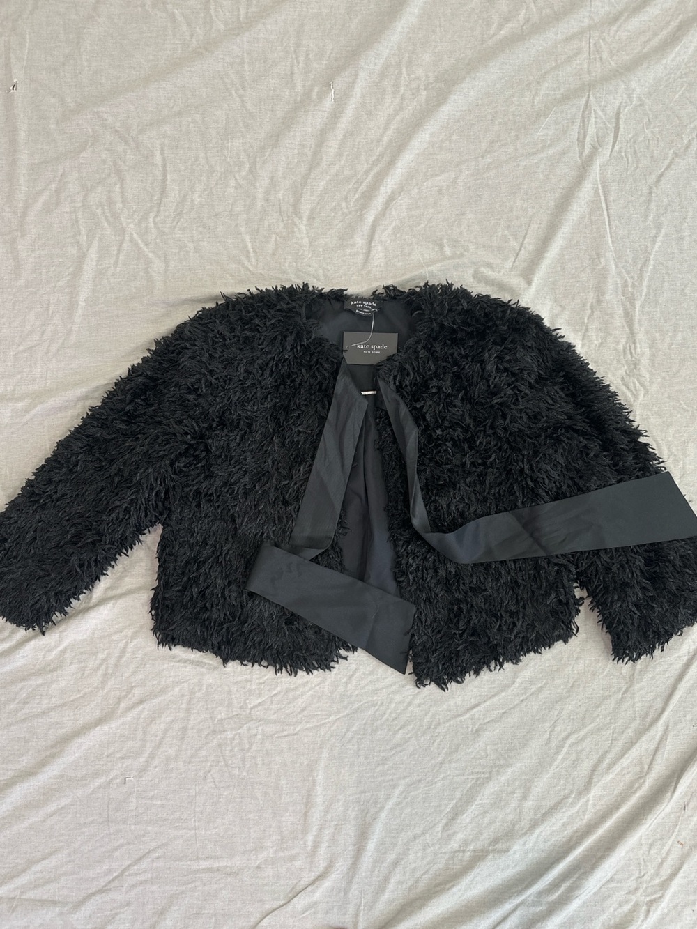 kate spade Black Faux Fur Tie-Front Cropped Jacket